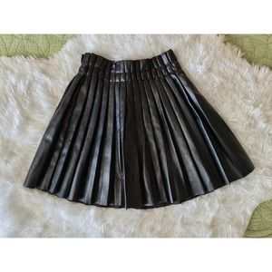 Welaken Faux Leather Skirt Black Girls Sz 6 Pleated Raw Edge